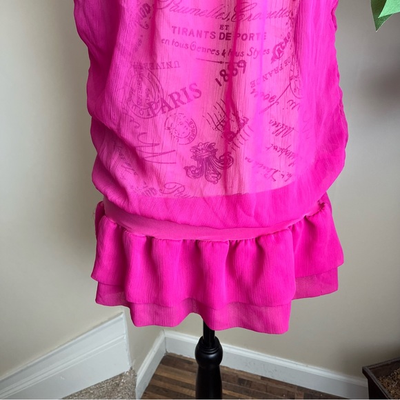 Mandee Sheer Off-Shoulder Ruffle Hem Top Pink Sz L - Picture 12 of 16